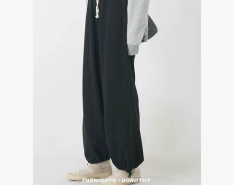 高腰灰色休闲运动裤女新款春秋宽松百搭黑色显...