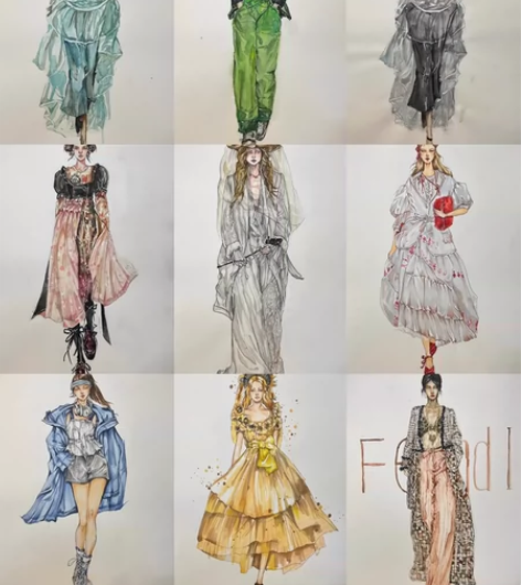 手绘 服装设计 效果图 时装画 款式图 A...