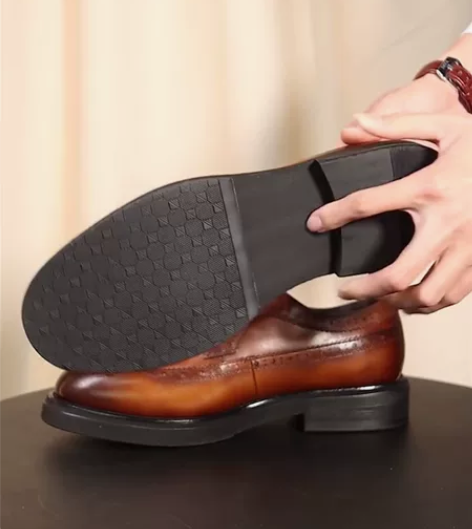 圆头布洛克男士真皮大头商务休闲鞋头层牛皮皮...