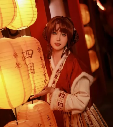 出 茗月萱秋岁宴唐制汉服 秋冬 红色半臂+...