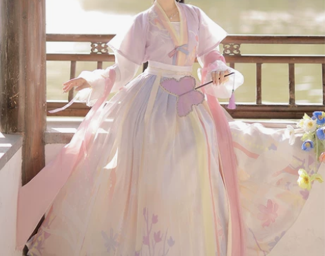 ?洛苓唐褙子汉服女圆领短衫褶裙原创齐腰中国...