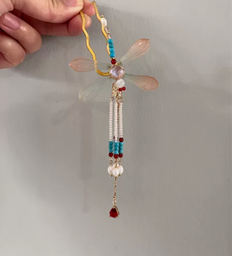 《现货》琉璃珍珠蜻蜓流苏发簪发钗发梳发簪古...