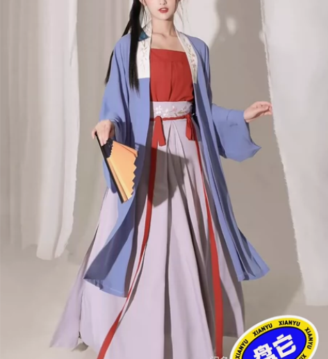 东月棠清风笺桔梗宋制汉服 蓝色上衣+灰色下...