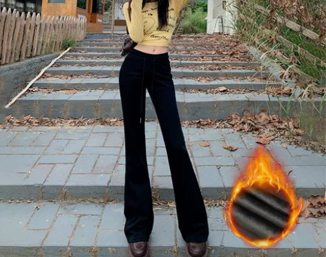 弄格美式加绒辣妹微喇叭瑜伽运动休闲裤女20...