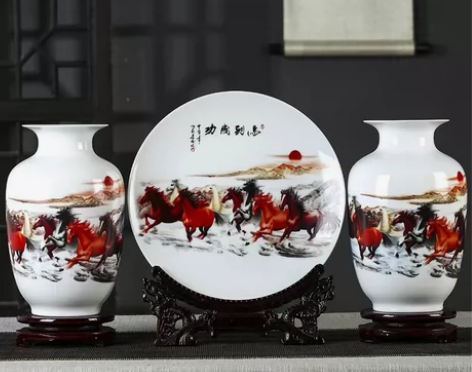 商场撤柜大厅摆件马到成功三件常精美景德镇山...