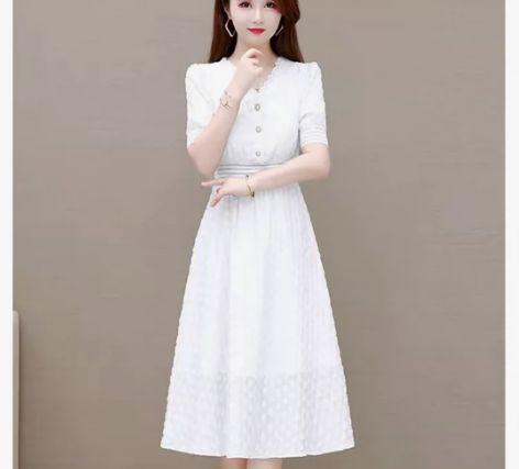 白色公主风法式长裙连衣裙，收腰，高级感，效...