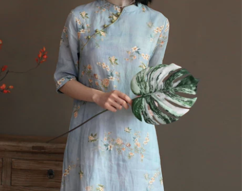 苎麻中式改良旗袍裙 穿过一次98新，文艺复...