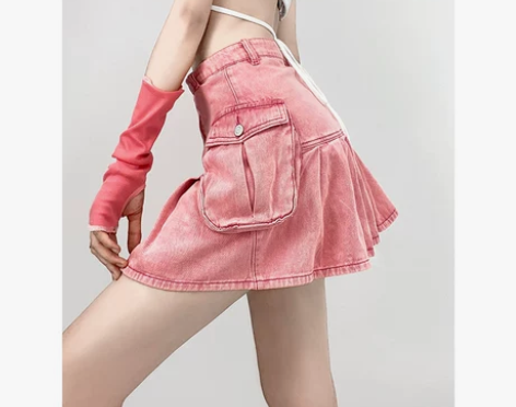 辣妹粉色甜酷裙高腰防走光夏季新款a字半身裙...