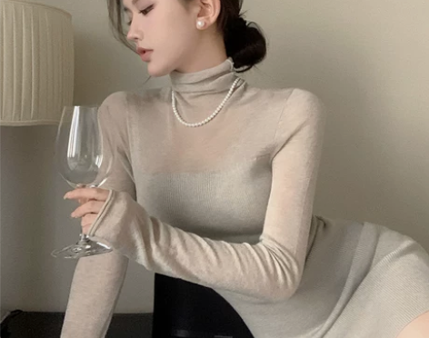 高冷御姐针织连衣裙女秋冬内搭高级感性感修身...