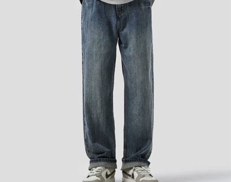 美式牛仔裤男水洗做旧复古黄泥染加绒裤秋冬潮...