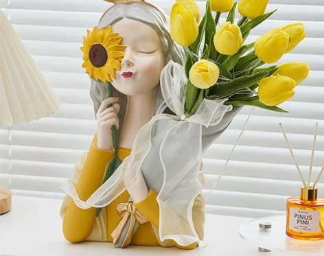 北欧女孩捧花轻奢网红摆件创意家居装饰品现代...