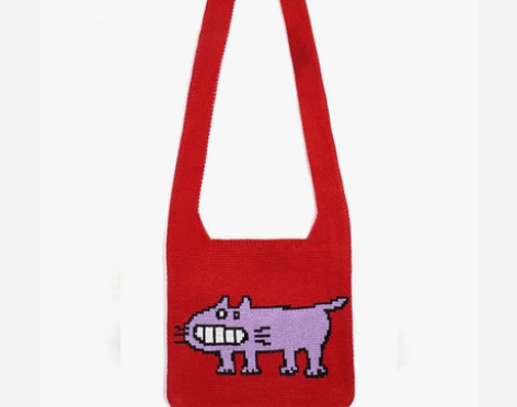 《开心的猫咪》编织可爱单肩包小众卡通毛线撞...