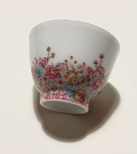 景德镇手工陶瓷釉上粉彩手绘茶杯，几乎全新，...