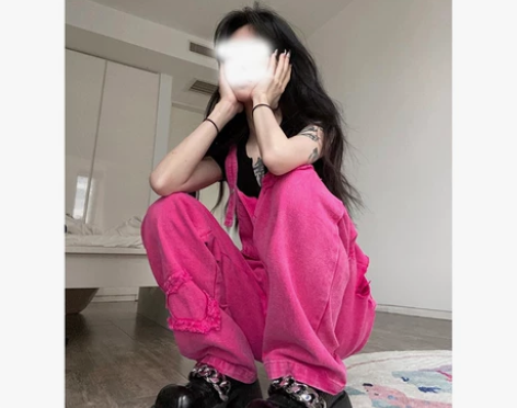 宽松牛仔背带裤女大码胖mm春装2023新款...