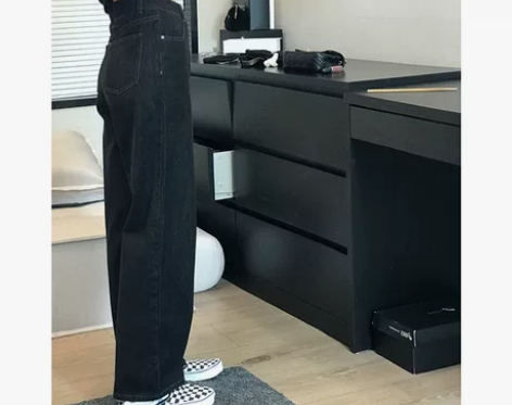 直筒牛仔长裤显瘦阔腿裤高腰垂感裤子 95-...