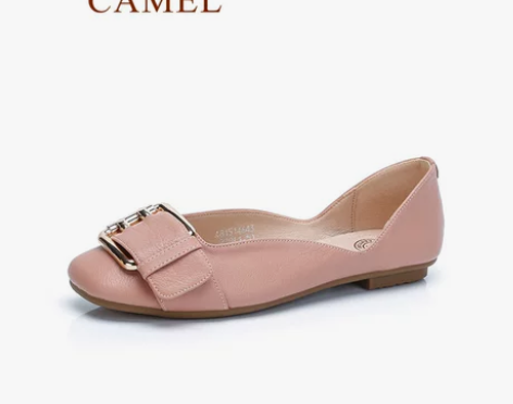 Camel/骆驼优雅方扣清凉浅口平底女鞋，...