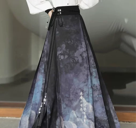 ?画影原创明制汉服女国风新中式水墨衬衫配马...