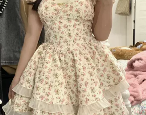 法式蝴蝶结碎花连衣裙女夏季高级感气质仙女蓬...