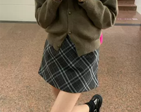 撞色格纹设计感小众短裙女早春季韩版ins学...