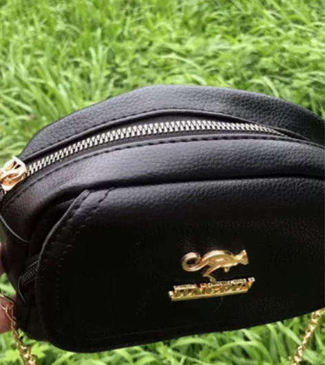 袋鼠牌 牛皮真皮时尚百搭单肩斜挎包 全新真...