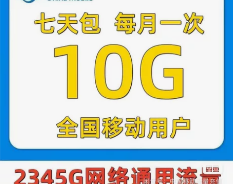 山东移动10GB流量 7天内有效 每个号每...