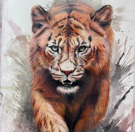 彩铅画老虎四开收藏 非常精细 感兴趣的话点...