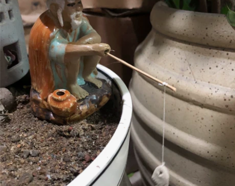 吸水石上水石山水假山盆景渔翁配件 钓鱼翁人...