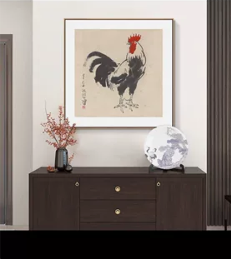 徐悲鸿国画鸡鸣富贵图公鸡水墨画客厅玄关装饰...