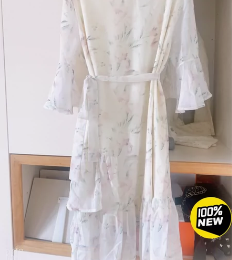 柒柒家超仙甜美雪纺碎花连衣裙，气质荷叶边收...