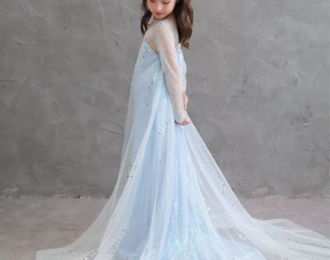 艾莎公主裙秋款拖尾长袖女童爱沙新款礼服迪士...