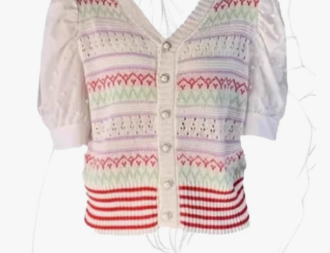 2024夏季新款法式v领撞色爆款条纹针织开...