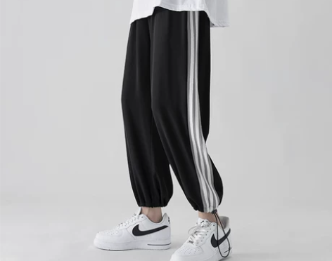 夏季条纹运动裤男韩版潮流抽绳哈伦直筒裤宽松...