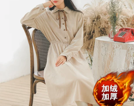 内搭打底冬裙连衣裙女装秋冬季配大衣的灯芯绒...