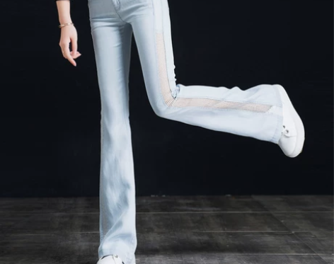 浅色超薄冰丝喇叭裤女高腰阔腿休闲夏季薄款天...