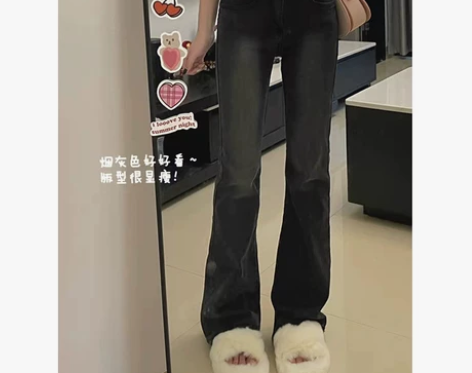 潮胖MM高腰双排扣显瘦微喇叭宽松拖地裤大码...