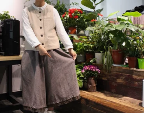 秋冬日系森系文艺大码花边裙裤宽松棉麻阔腿裤...