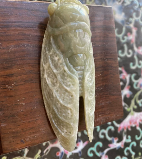 玉雕蝉，寓意一鸣惊人！长7厘米、宽2.8 ...