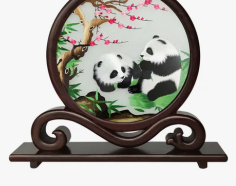 苏绣双面绣屏风摆件成品熊猫纯手工刺绣画苏州...