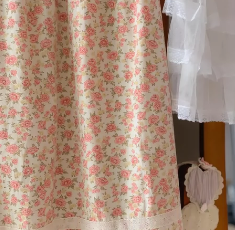 vintage日产油画复古少女花梗半身裙 ...