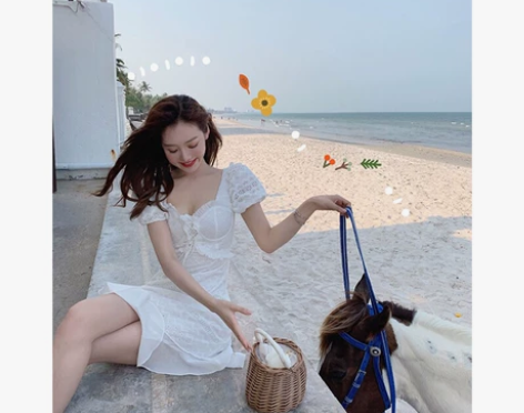 美美的夏夏泡泡袖公主蕾丝连衣裙L包邮近全新...