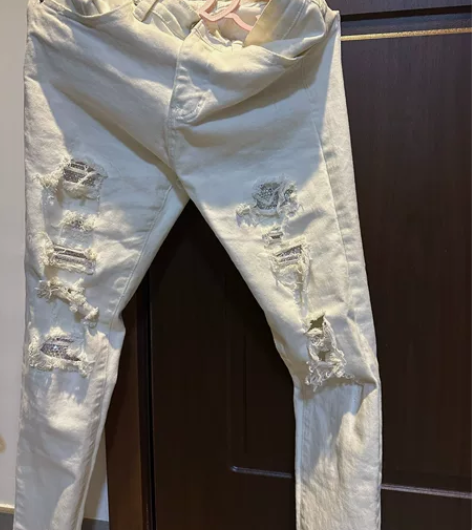 燃弟自主/铁叔 amiri高街白色彩钻修身...