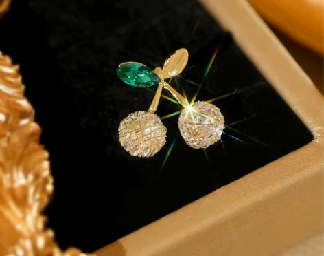 夏季绿水晶领针2022新款潮樱桃胸针西装丝...