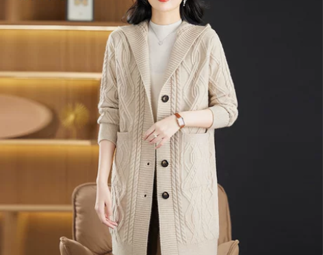 羊毛针织开衫外套女中长款秋冬新款宽松慵懒风...