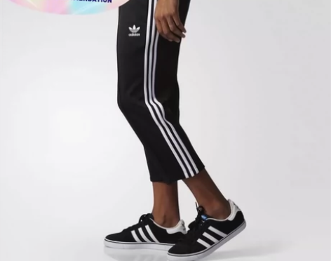 Adidas三叶草 男女运动九分裤黑白三杠...