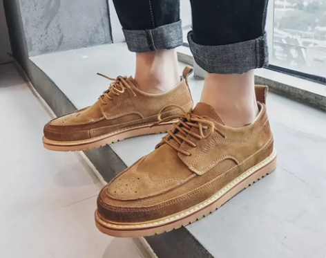 布洛克复古潮流低帮休闲鞋雕花韩版潮流真皮春...