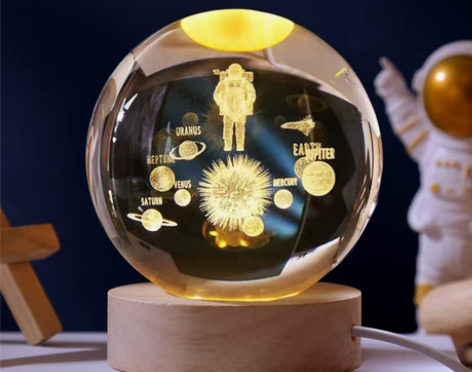 发光太阳系水晶球桌面小夜灯摆件创意玻璃球装...