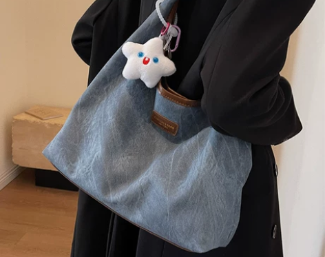 大容量包包女2023新款秋冬帆布牛仔托特包...