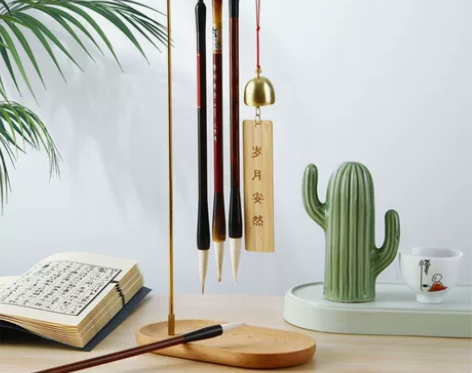 【全新包邮】榉木笔挂7字型排扣毛笔支架国风...