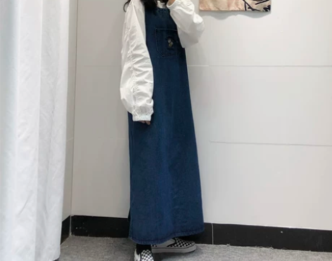 a字牛仔背心裙女长款春秋2022年新款复古...