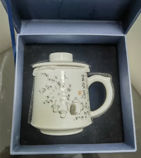 景德镇手绘青花玲珑泡茶杯茶水分离瓷器大容量...